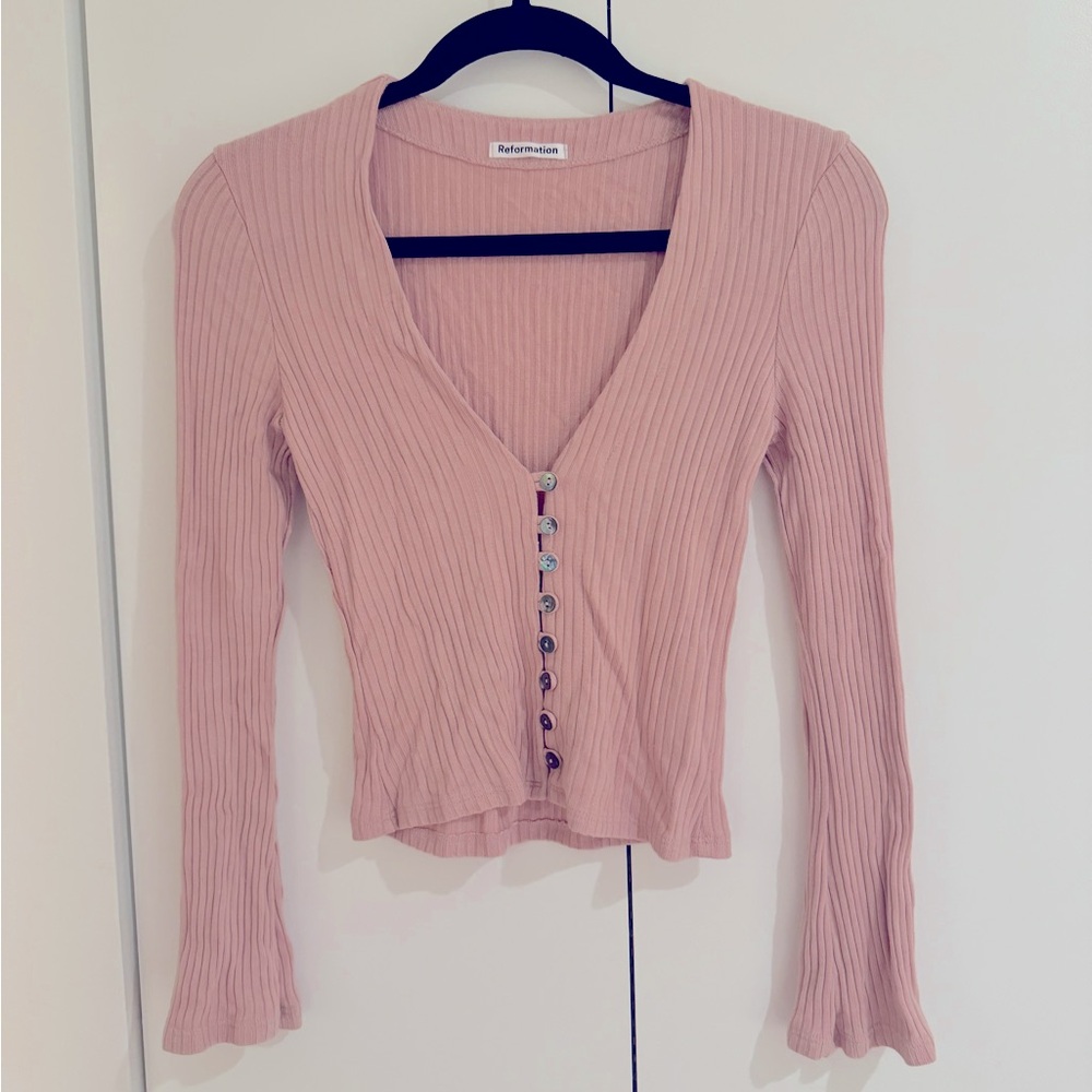 Reformation Gellar Knit Pink Top